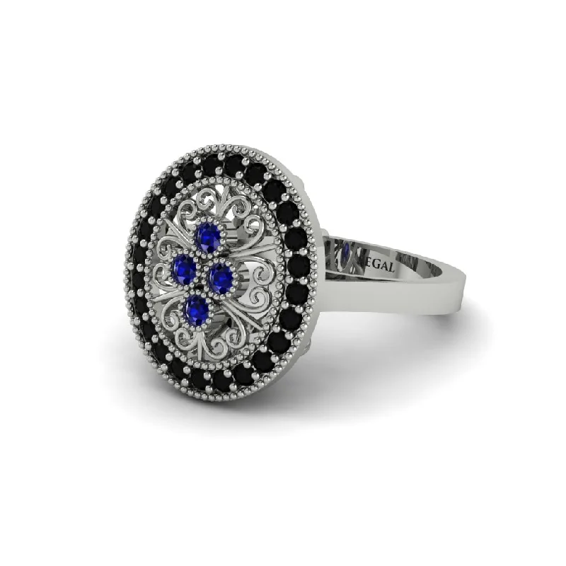 Ladies engagement rings sapphire accents-Sapphire Vintage Victorian Floral Halo Engagement Ring - Nina No. 45