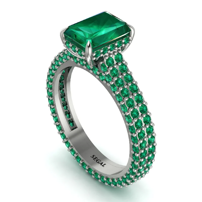 Ladies engagement rings bezel styles-Radiant Cut Emerald Pave Engagement Ring - Kenzie No. 21