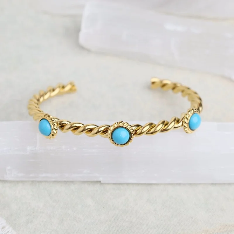 Ladies bracelets holiday gifts-Kate Blue Three Stone Bangle Bracelet