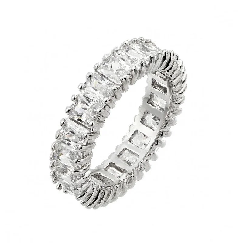 Ladies rings sentimental value-Silver 925 Rhodium Plated Clear Rectangular CZ Eternity Ring - BGR00849