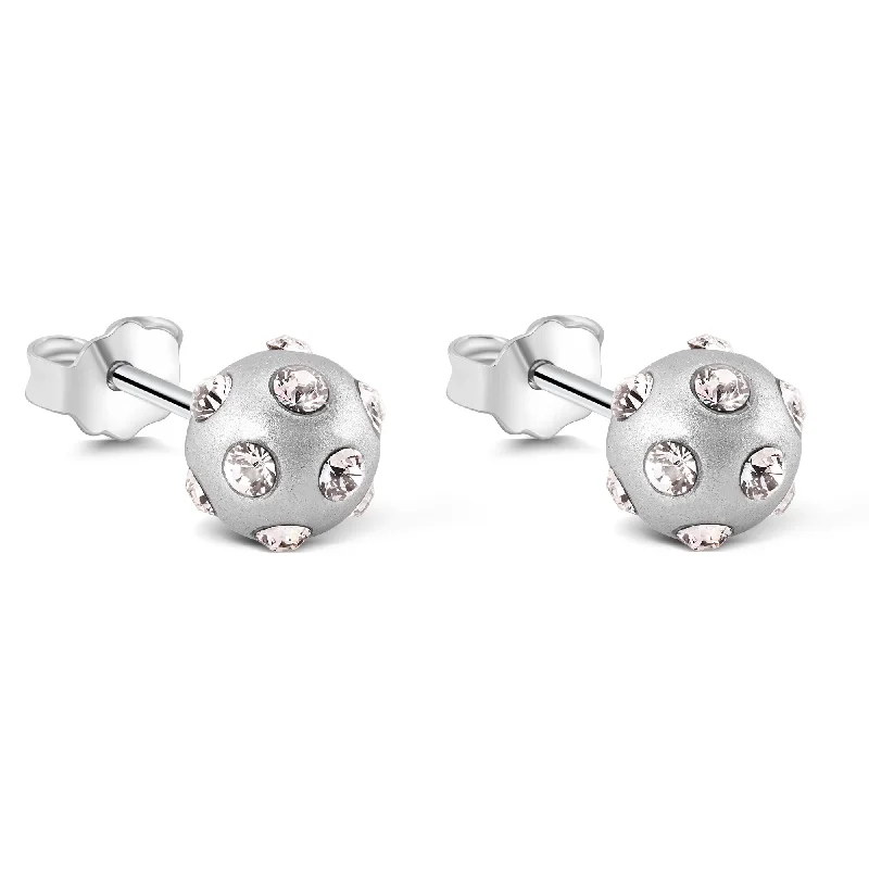 Ladies earrings youthful charm-Silver 925 Rhodium Plated Disco Ball Round CZ Post Earrings - STE00541