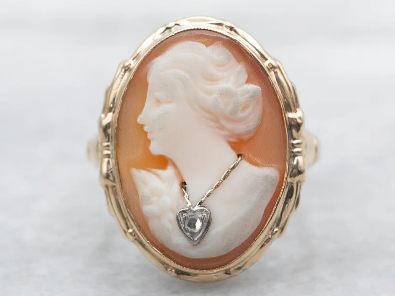 Ladies necklaces colorful stones-Vintage 1940s Cameo Ring with Rose Cut Diamond Necklace