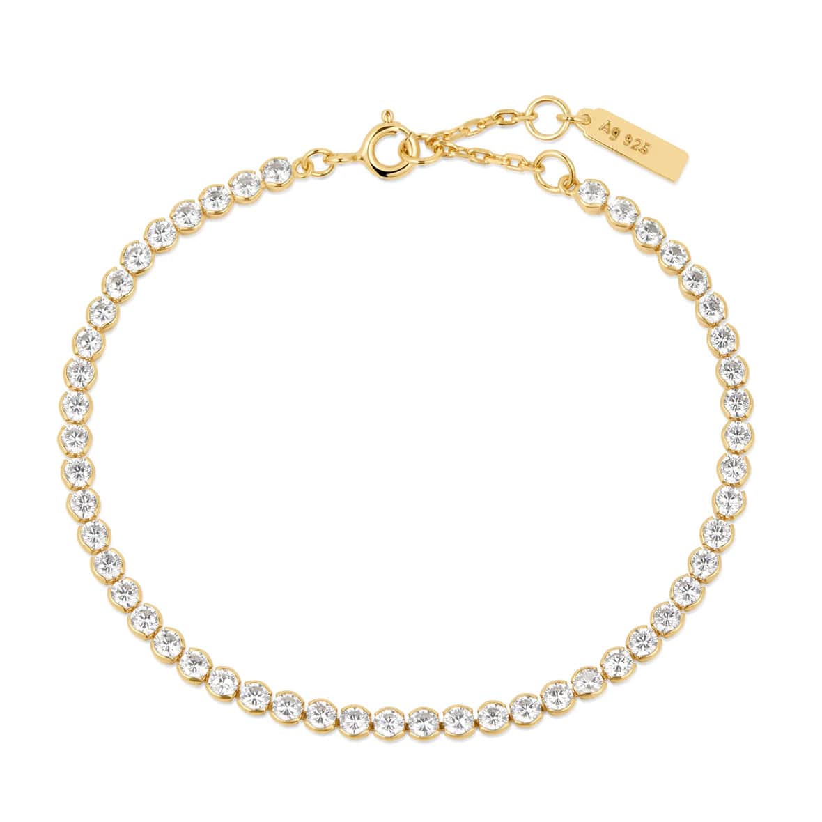 Ladies bracelets viral picks-Gold Row Bezel Set Bracelet