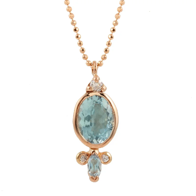 Ladies necklaces couple sets-Oval Aquamarine with Marquise Aqua Dia Necklace