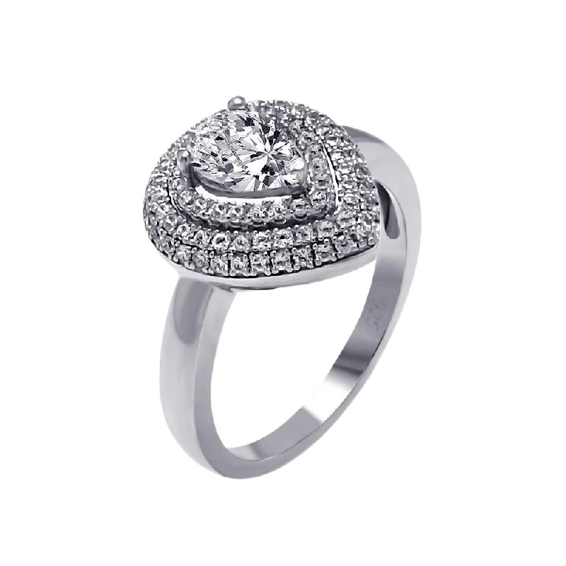 Ladies rings ruby gems-Silver 925 Rhodium Plated Micro Pave Clear Center CZ Multi Layer Tear Ring - ACR00056