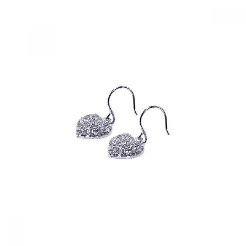 Ladies earrings celebrity trends-Silver 925 Rhodium Plated Heart Cluster CZ Dangling Hook Earrings - STE00276