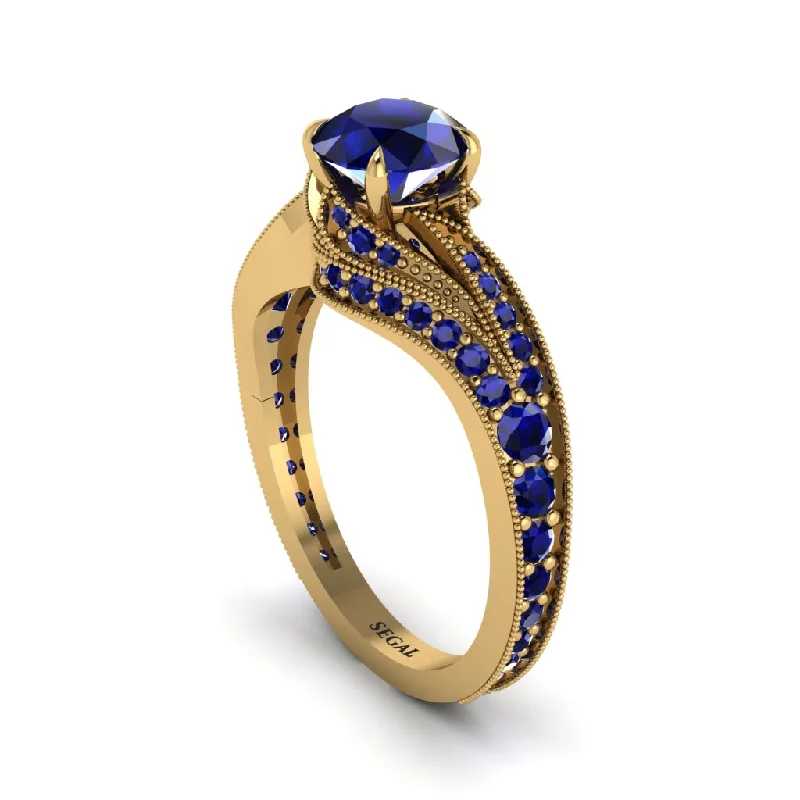 Ladies engagement rings round cut-Sapphire 14K Gold Pave Engagement Ring - Magnolia No. 73