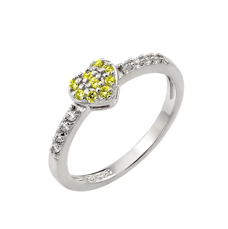 Ladies rings store finds-Rhodium Plated 925 Sterling Silver Clear Inlay CZ November Birthstone Heart Ring  - BGR00784NOV