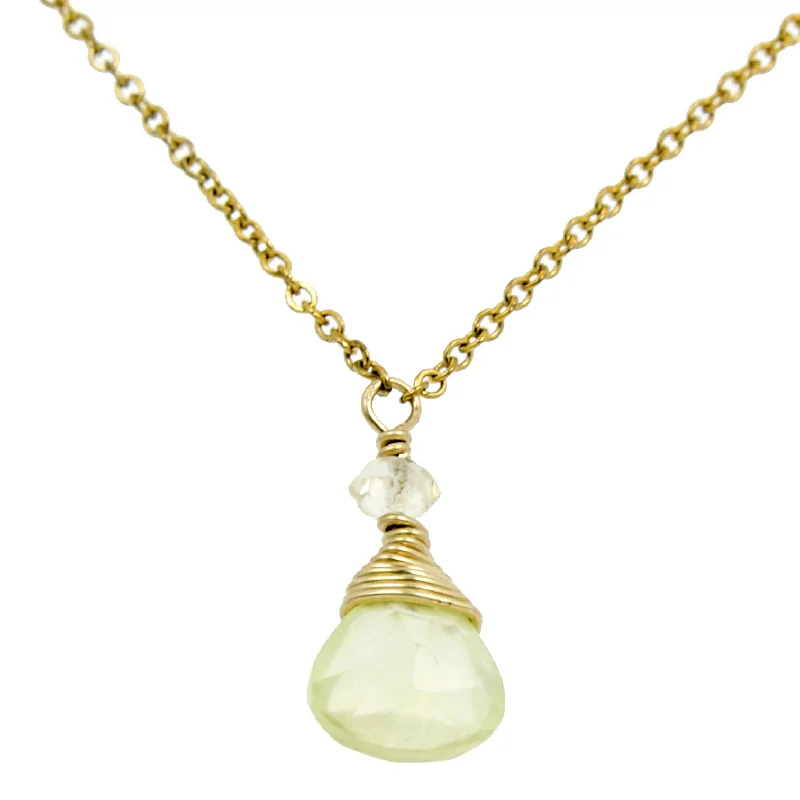 Ladies necklaces pearl pendants-Yellow Prenite One Drop Necklace