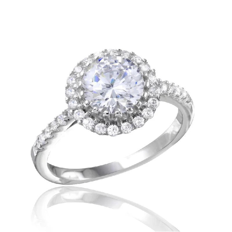 Ladies rings personalized-Rhodium Plated 925 Sterling Silver Micro Pave Round CZ Ring - BGR01104