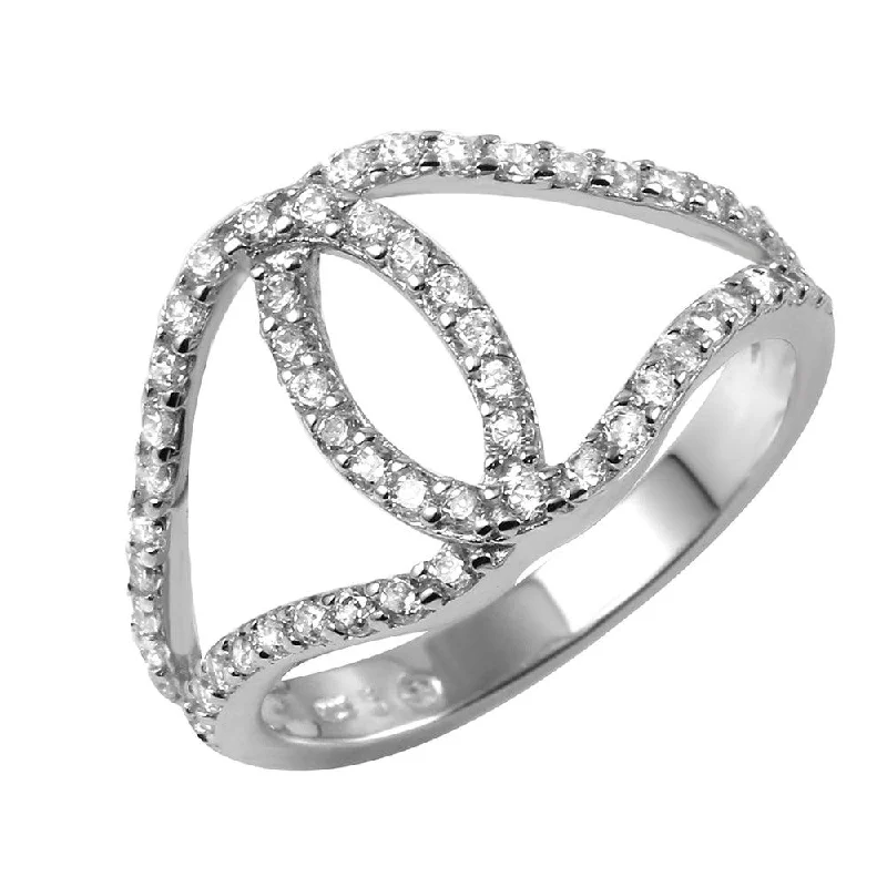 Ladies rings personalized-Silver 925 Rhodium Plated Open Entangling Hoop Ring - BGR00975