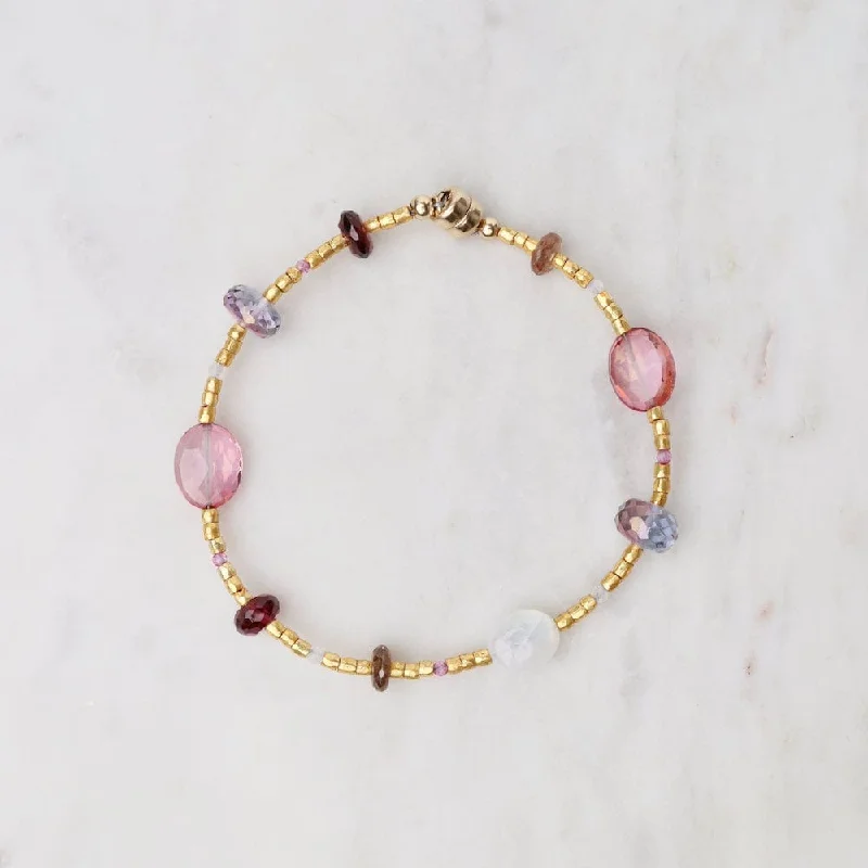 Ladies bracelets luxury brands-Moonstone &Pink Sapphires Gold Glass Magnetic Bracelet