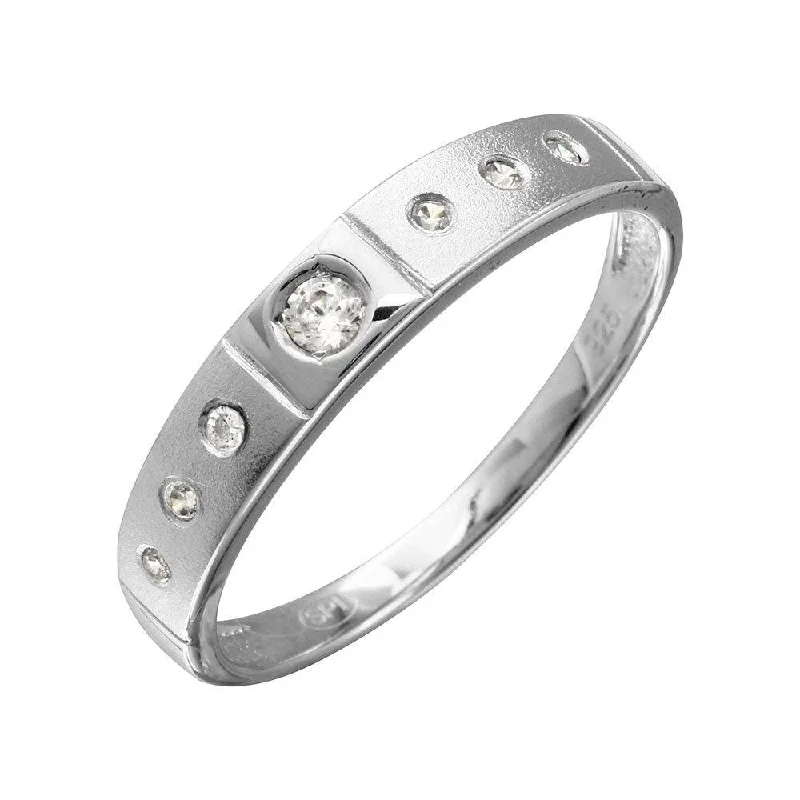 Ladies rings viral picks-Half Matte Finish Rhodium Plated 925 Sterling Silver CZ Triol Ring - GMR00143