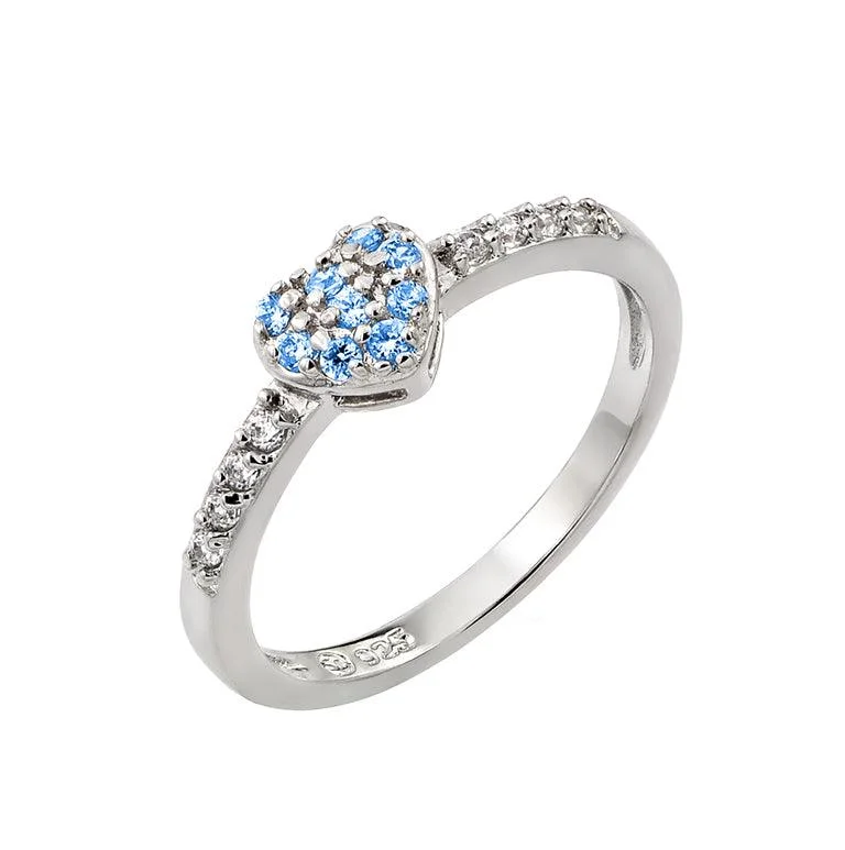 Ladies rings gold designs-Rhodium Plated 925 Sterling Silver Clear Inlay CZ September Birthstone Heart Ring  - BGR00784SEP