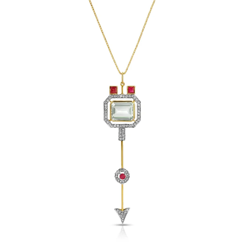 Ladies necklaces collectible items-Aquamarine Ruby Arrow Pendant Necklace