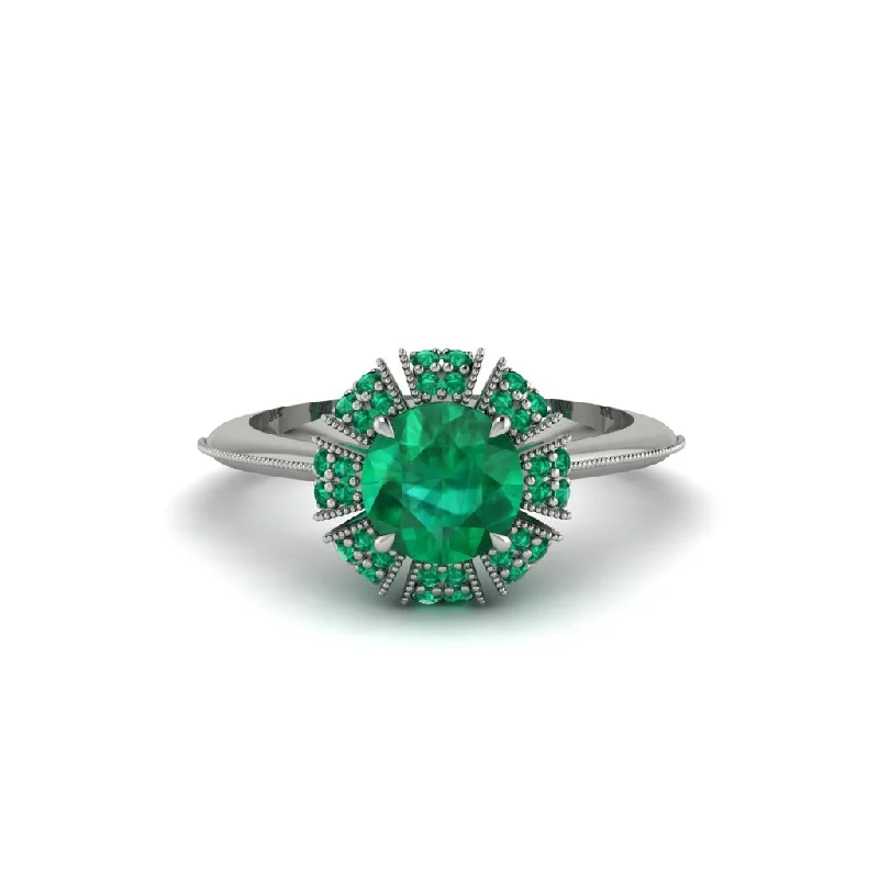 Ladies engagement rings heirloom pieces-Emerald Crown Halo Engagement Ring - Annie No. 21