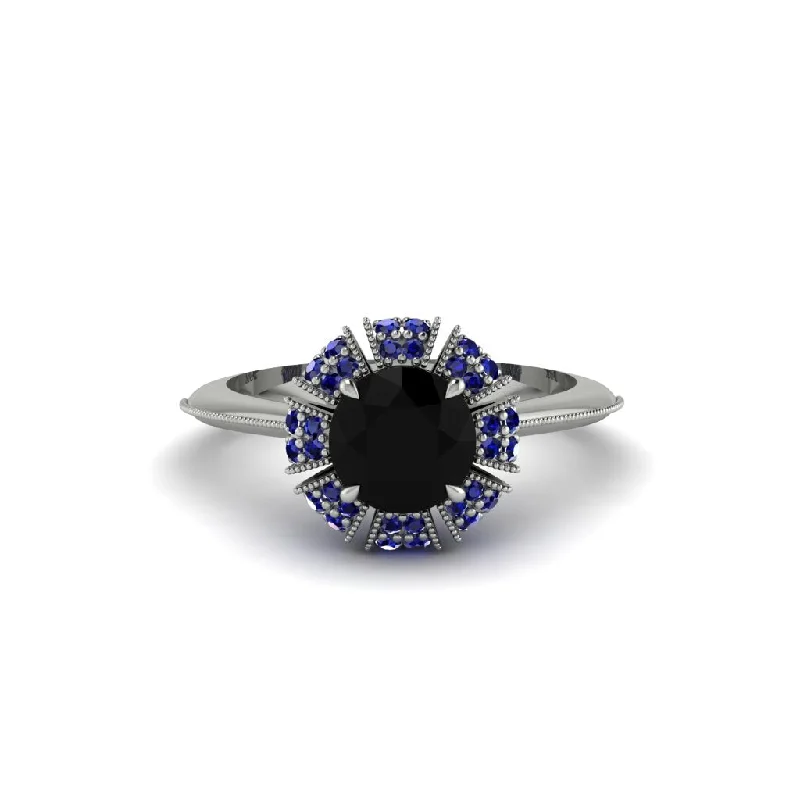 Ladies engagement rings three-stone-Sapphire Crown Halo Engagement Ring - Annie No. 69