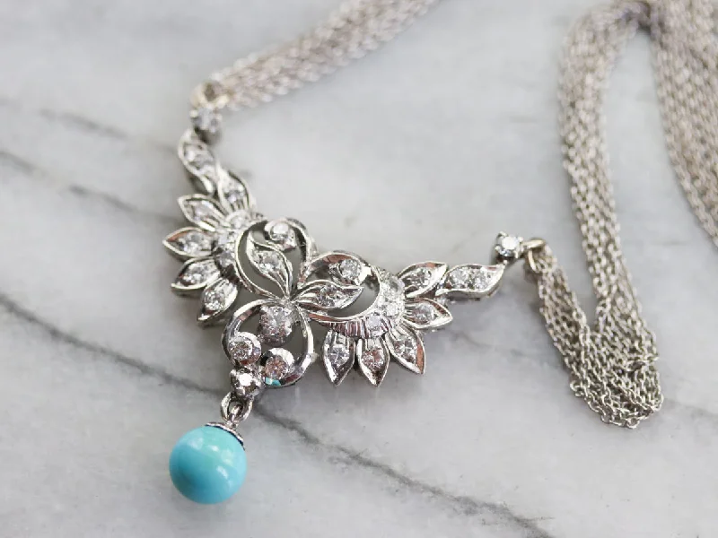 Ladies necklaces fashion trends-Italian Diamond and Turquoise Necklace