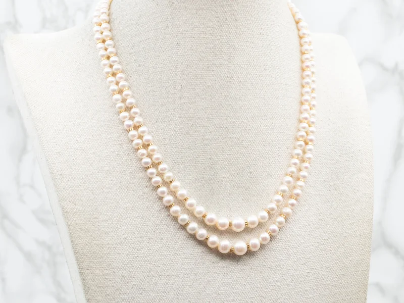 Ladies necklaces elegant looks-Graduated Saltwater Pearl Double Strand Necklace