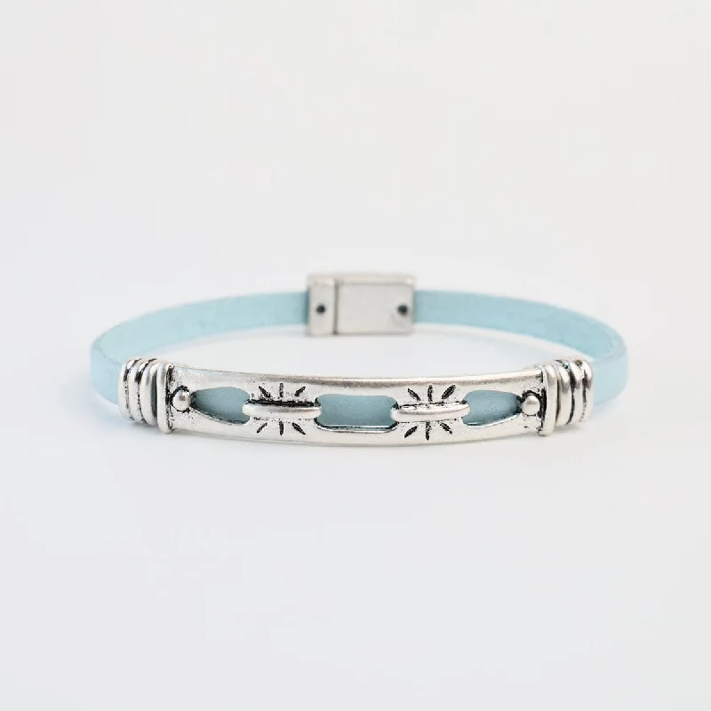 Ladies bracelets lightweight picks-Antique Silver Light Blue Bracelet