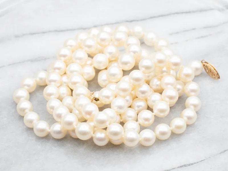 Ladies necklaces creative pieces-Long Saltwater Pearl Beaded Necklace