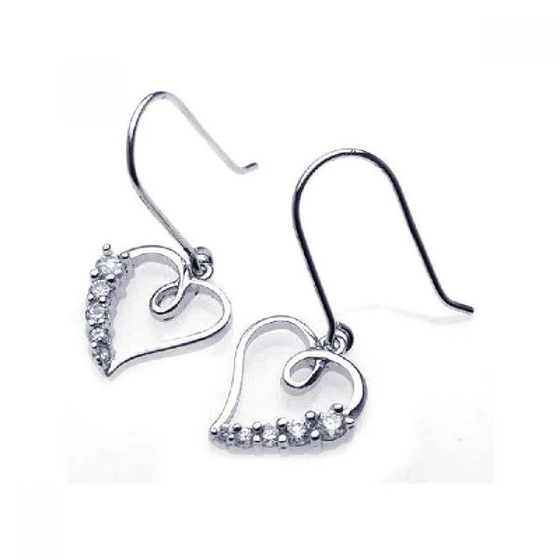 Ladies earrings budget picks-Silver 925 Rhodium Plated Open Heart CZ Dangling Hook Earrings - BGE00086