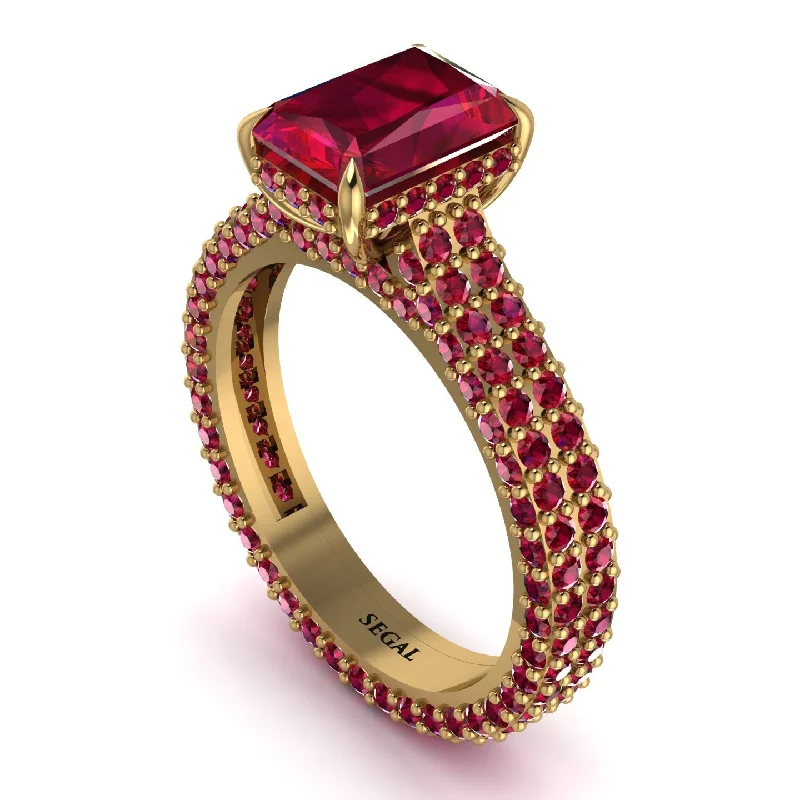 Ladies engagement rings rose-cut gems-Radiant Cut Ruby Pave Engagement Ring - Kenzie No. 55