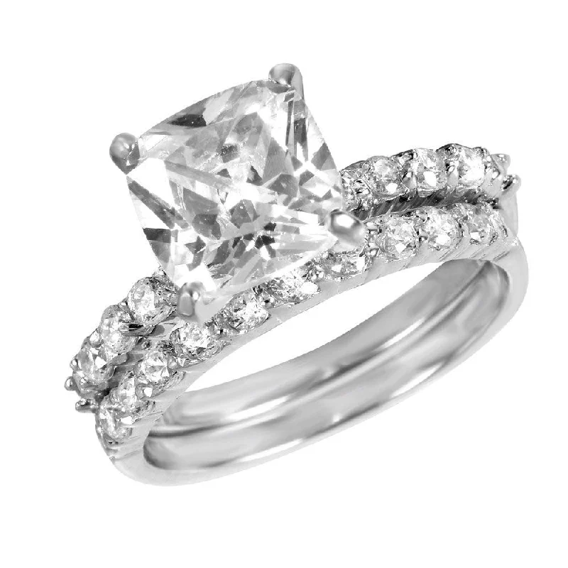 Ladies rings viral picks-Silver 925 Rhodium Plated CZ Stackable Ring Set - STR00389