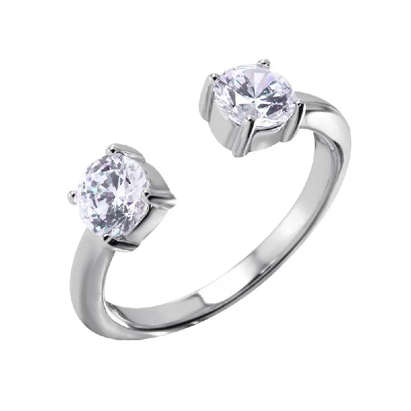 Ladies rings top brands-Silver 925 Open Ring with CZ End Caps - BGR00983