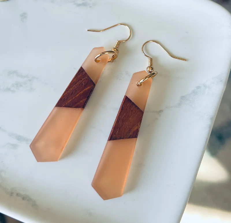 Ladies earrings sister sets-Wood and Resin Drop Earrings