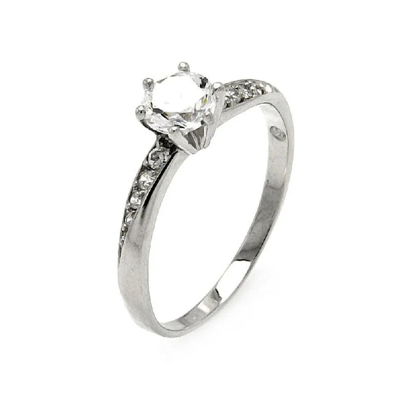 Ladies rings designer labels-Silver 925 Rhodium Plated Clear CZ Bridal Ring - BGR00516