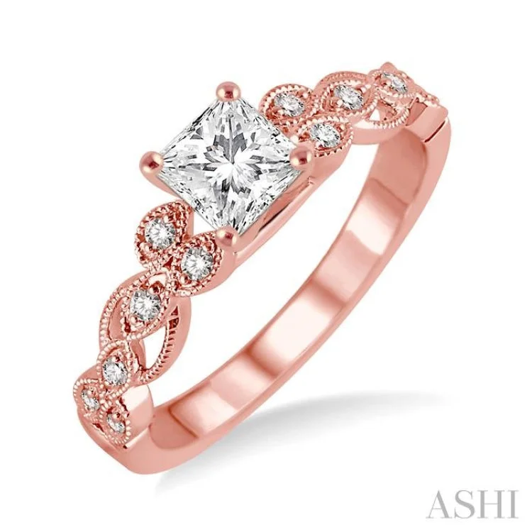 Ladies engagement rings online shopping-1/10 Ctw Diamond Semi-mount Engagement Ring in 14K Rose Gold