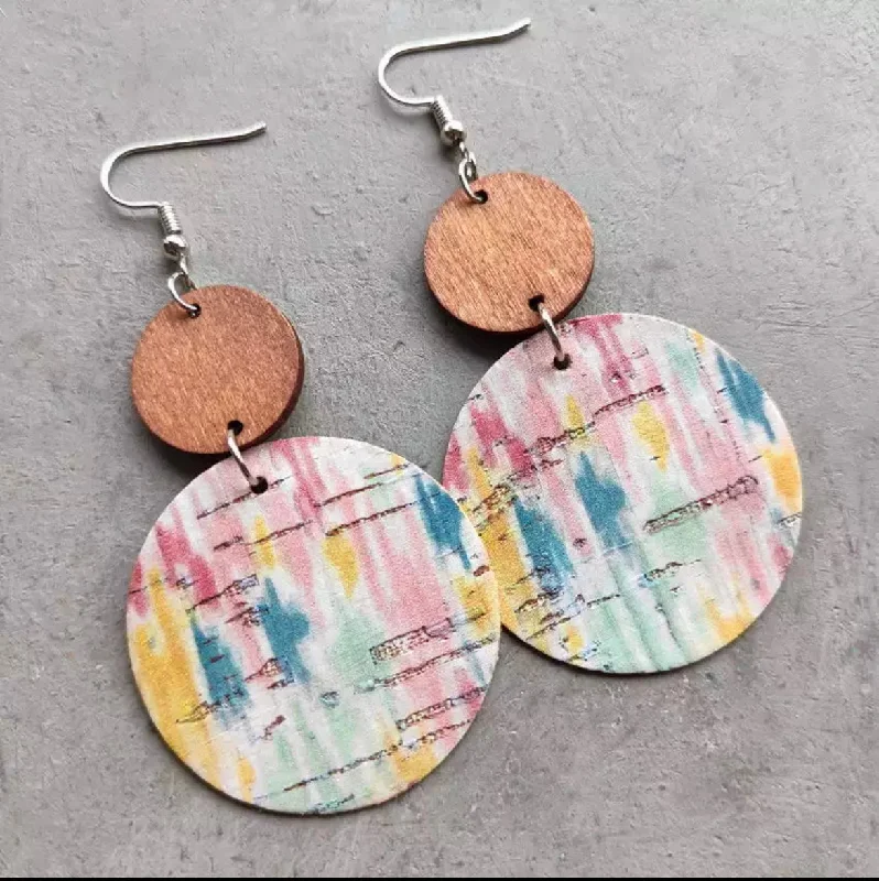 Ladies earrings gift choices-Pastel Wood and Cork Earrings