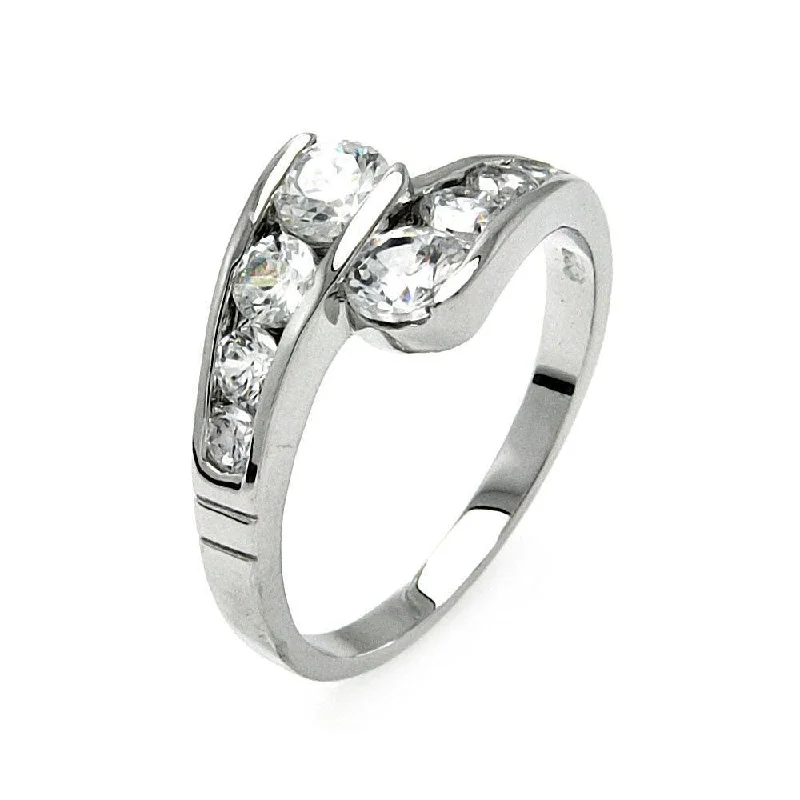 Ladies rings fashion picks-Silver 925 Rhodium Plated Clear Channel Set CZ Overlap Ring - BGR00558