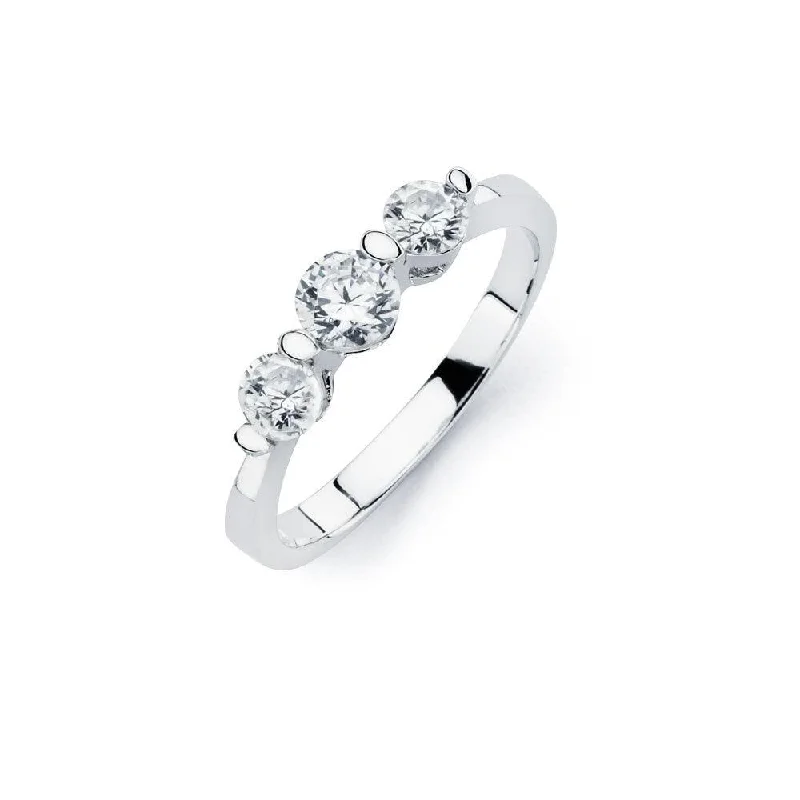 Ladies rings handmade pieces-Silver 925 Rhodium Plated 3 Set Round Clear CZ Bridal Ring - BGR00761