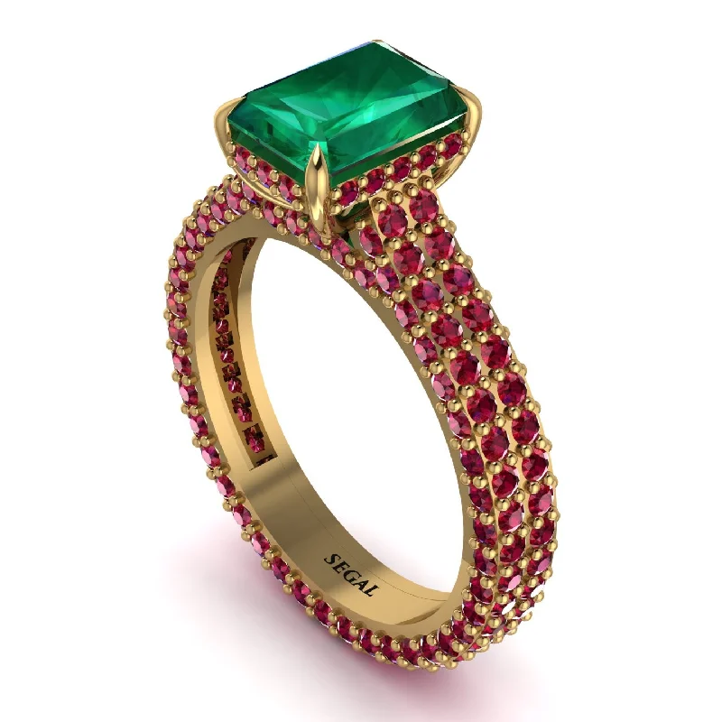 Ladies engagement rings online shopping-Radiant Cut Emerald Pave Engagement Ring - Kenzie No. 49