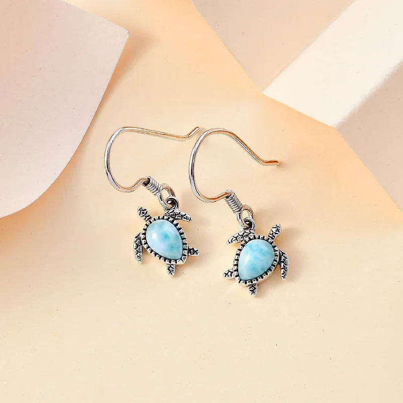 Ladies earrings openwork patterns-Larimar Turtle Earrings in Sterling Silver