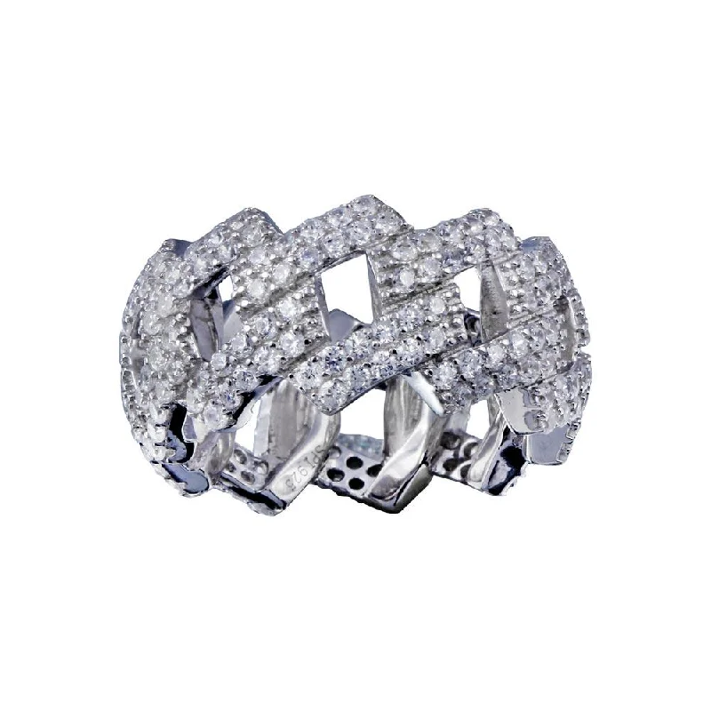 Ladies rings Asian styles-Rhodium Plated 925 Sterling Silver CZ Curb Eternity Band Ring  - SLR00001