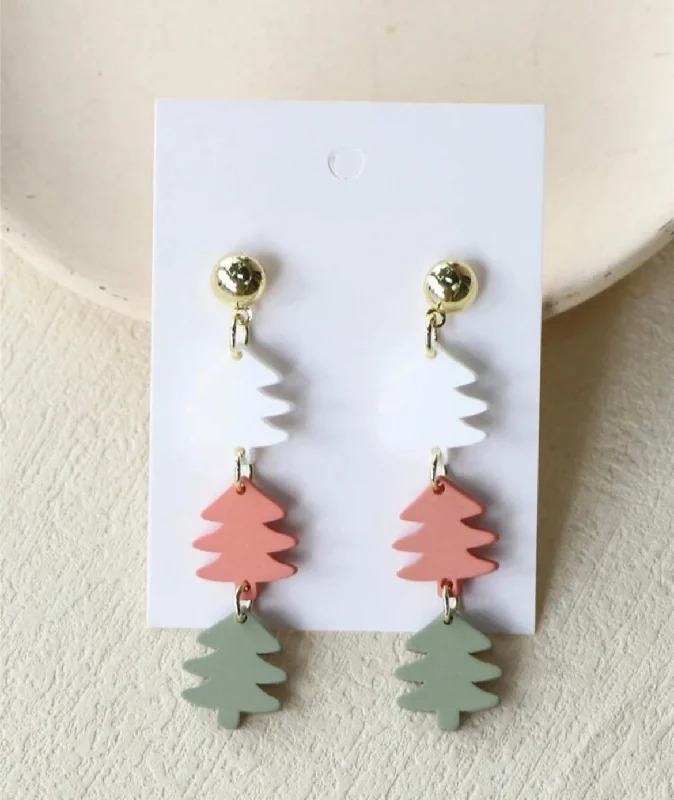 Ladies earrings casual vibes-Beautiful Tri-Color Acrylic Christmas Tree Earrings