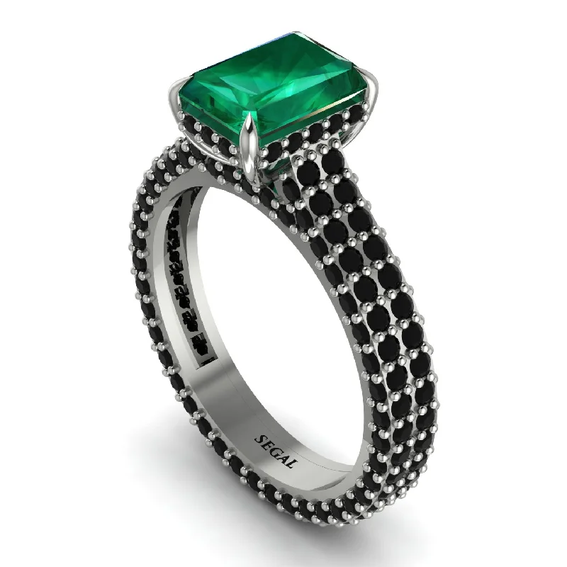 Ladies engagement rings upgrade ideas-Radiant Cut Emerald Pave Engagement Ring - Kenzie No. 36