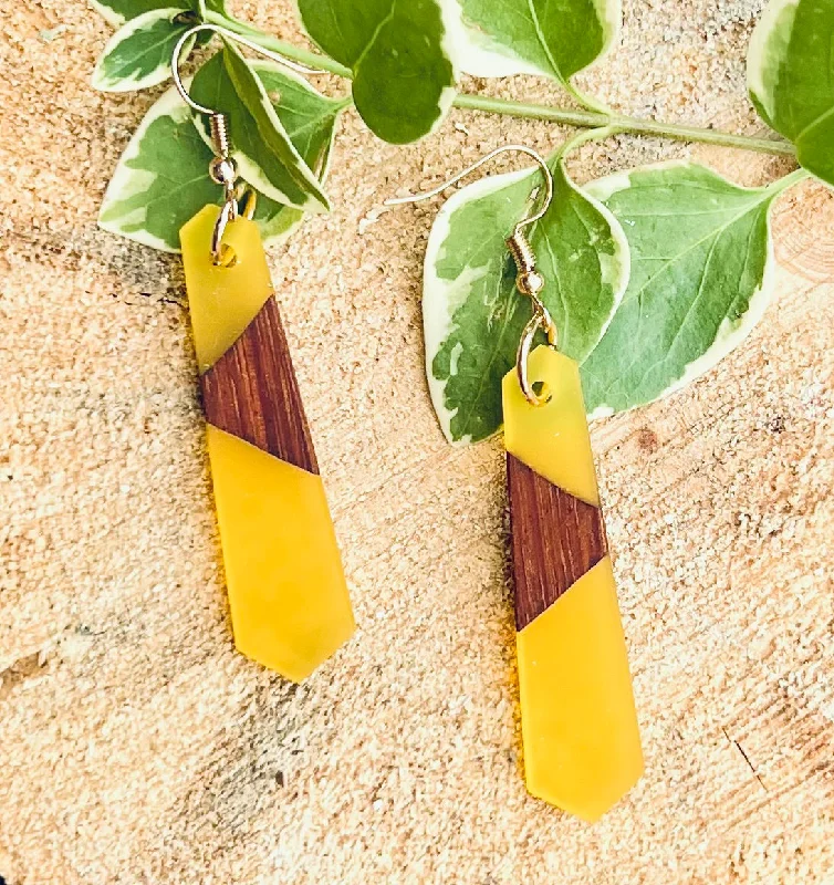 Ladies earrings luxurious looks-Beautiful Wood and Yellow Resin Earrings