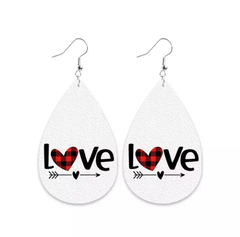 Ladies earrings viral picks-Leather "LOVE" Drop Earrings