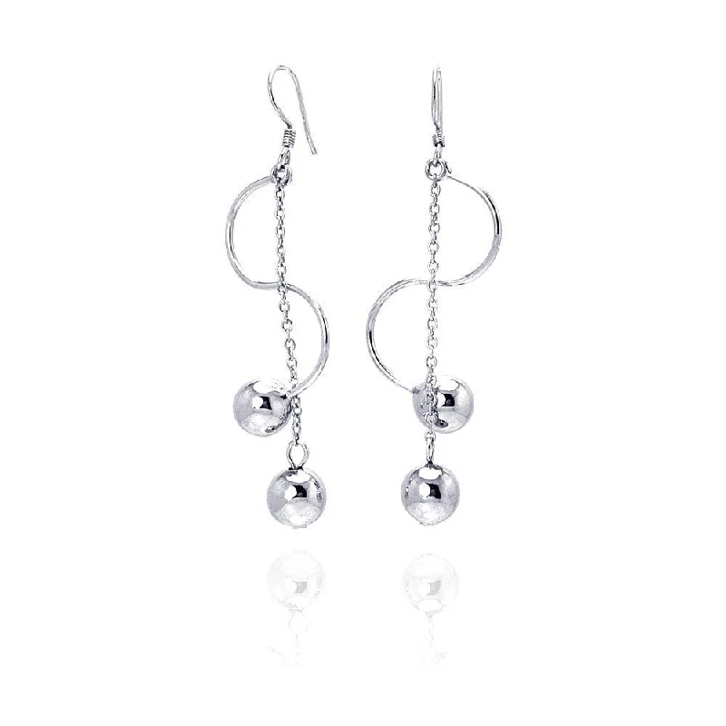 Ladies earrings luxurious looks-Silver 925 Rhodium Plated Two Hanging Ball Twisted Dangling Hook Earrings - DSE00038