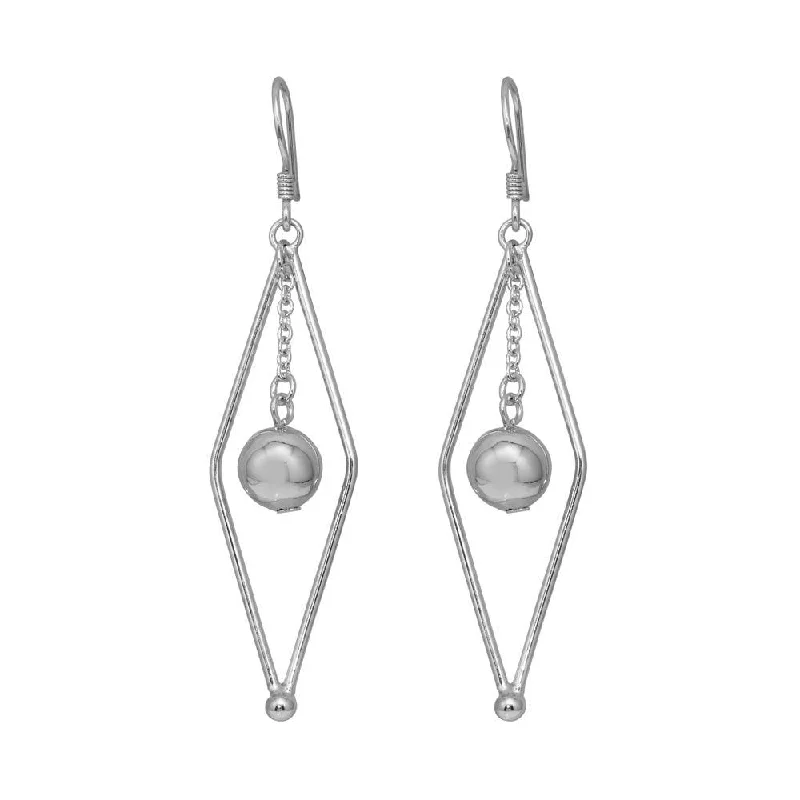 Ladies earrings gothic appeal-Silver 925 Rhodium Plated Open Sharp Marquis Wire Dangling Center Ball Hook Earrings - DSE00043