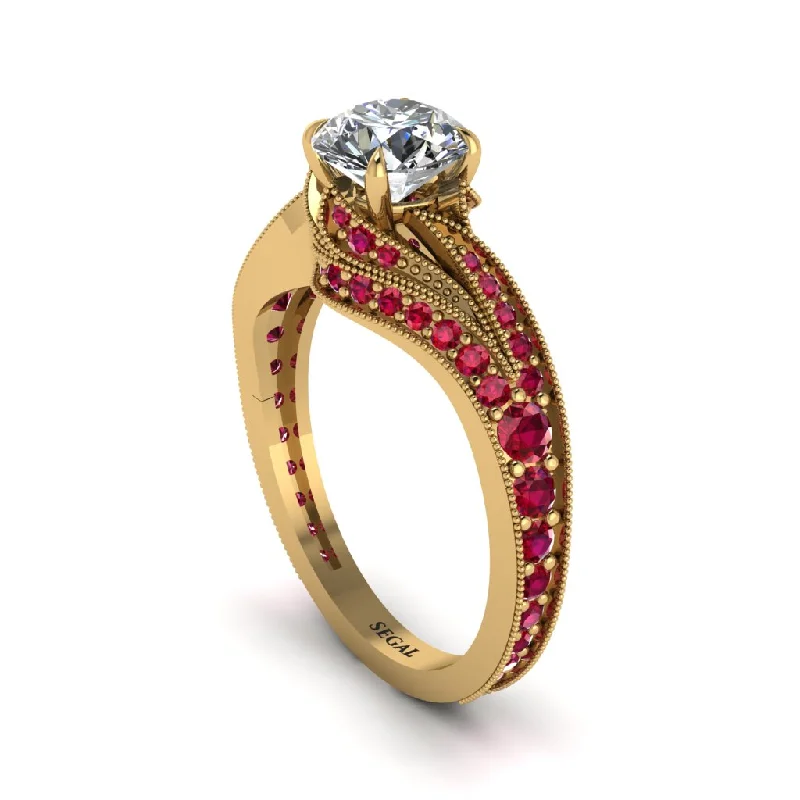 Ladies engagement rings platinum options-Ruby 14K Gold Pave Engagement Ring - Magnolia No. 46