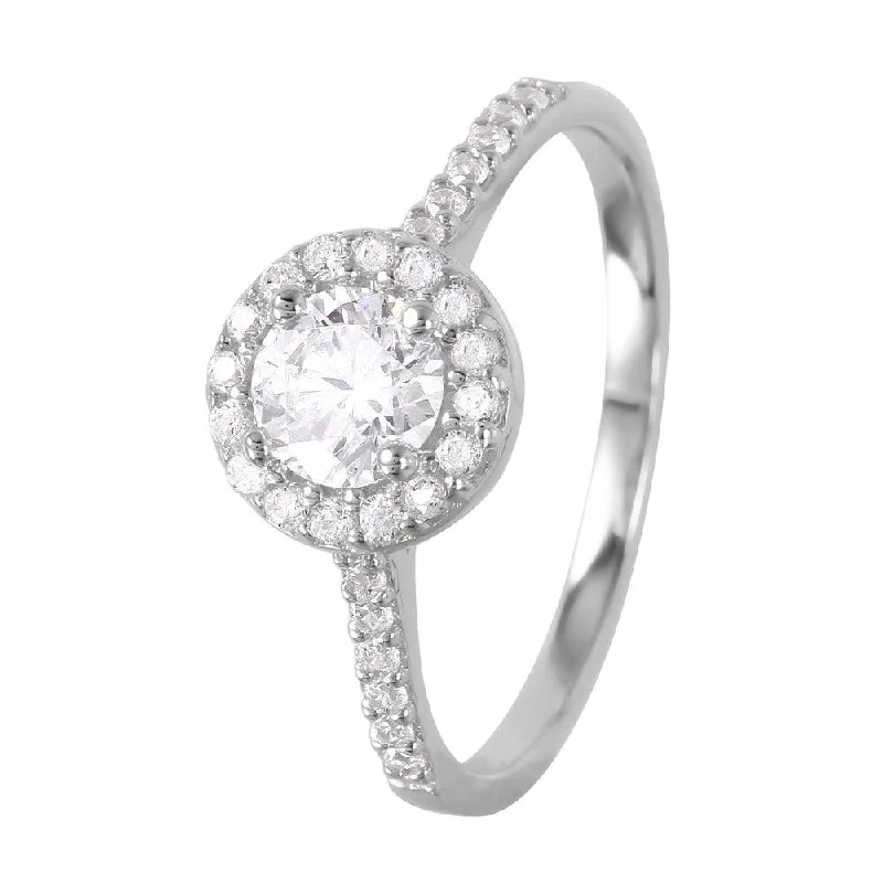 Ladies rings care tips-Silver 925 Rhodium Plated Round CZ Ring - GMR00050