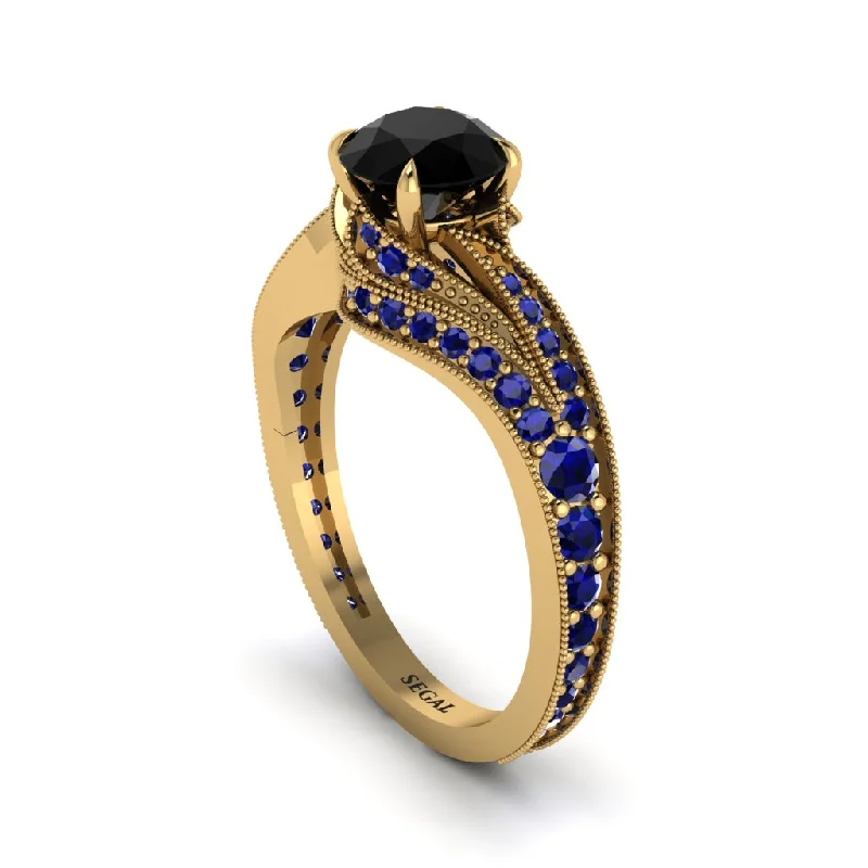 Ladies engagement rings gold designs-Sapphire 14K Gold Pave Engagement Ring - Magnolia No. 67