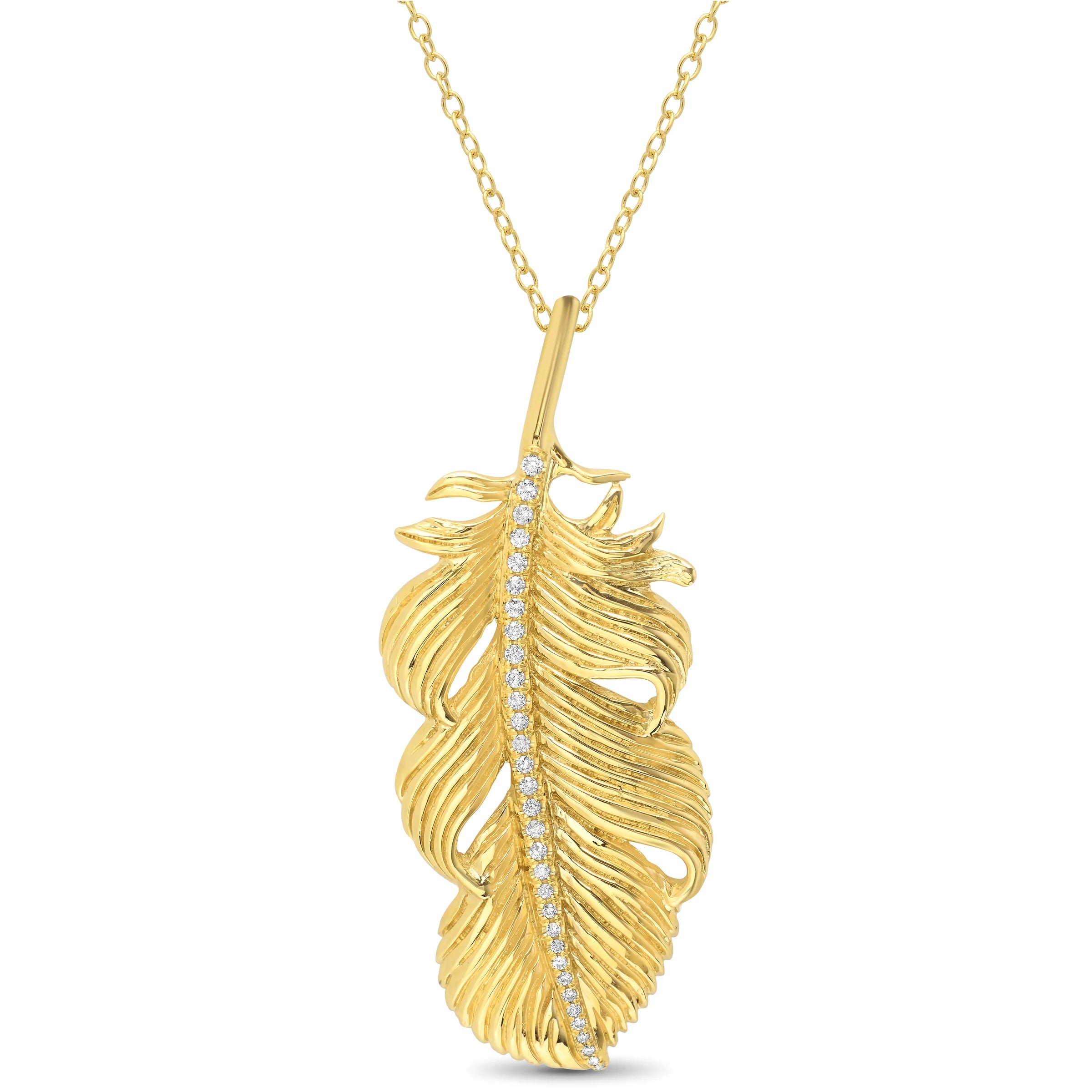 Ladies necklaces store locations-Large Feather Necklace with Diamonds