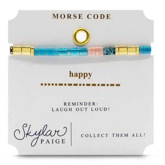 Ladies bracelets personalized-Happy - Morse Code Tila Beaded Bracelet