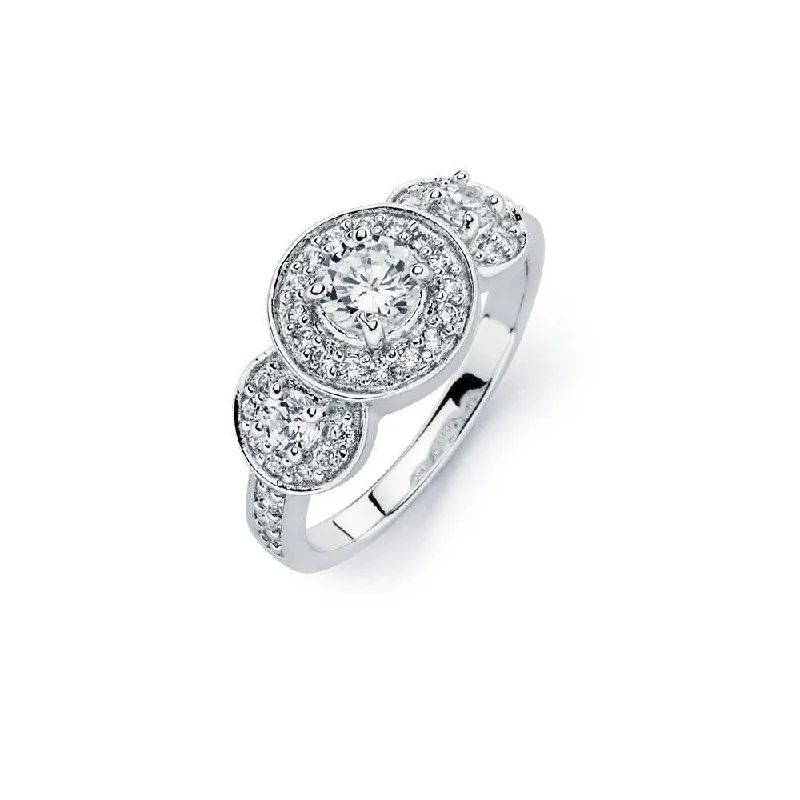 Ladies rings cute accents-Silver 925 Rhodium Plated 3 Set Round Clear CZ Bridal Ring - BGR00759